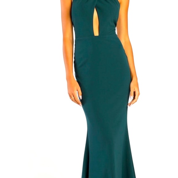 NWT Dark Teal Cutout Halter Mermaid Maxi Dress! - Picture 1 of 4
